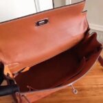 Brown Suede Fake Hermes Kelly 32cm Bag with Zigzag Handle - Image 3