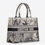 Dior Medium Book Tote Bag Fake in Blue Toile de Jouy Palms Embroidery