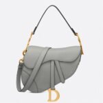Dior Saddle Bag with Strap Fake in Grey Stone Grained Calfskin