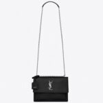 Fake Saint Laurent Sunset Medium Chain Bag Noir Crocodile-embossed Leather