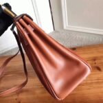 Brown Suede Fake Hermes Kelly 32cm Bag with Zigzag Handle - Image 6