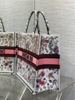 Dior Large Book Tote Bag Replica in White Multicolor Florilegio Embroidery - Image 5