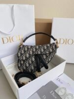 Dior Mini Saddle Bag Fake with Strap in Blue Oblique Jacquard - Image 2