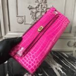 Rose Red Crocodile Replica Hermes Kelly Cut Clutch Elegant Accent Bag - Image 5