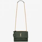 Fake Saint Laurent Sunset Medium Chain Bag Green Crocodile-embossed Leather