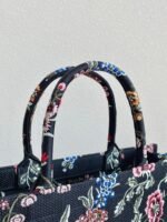 Dior Large Book Tote Bag Fake in Black Dior Petites Fleurs Embroidery - Image 6