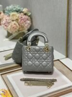 Dior Lady Dior Mini Chain Bag Replica in Grey Pearlescent Lambskin - Image 7