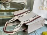 Top Quality Faux Chloe Medium Woody Tote Bag in Canvas with Brown Leather Strips - Image 4