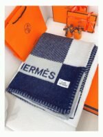 Fake Hermes H Riviera blanket in marine wool and cashmere - Image 5