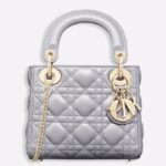 Dior Lady Dior Mini Chain Bag Replica in Grey Pearlescent Lambskin