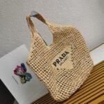 Prada Large Tote Bag Knockoff in Beige Woven Raffia - Image 4
