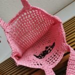 Prada Small Tote Bag Imitation in Pink Woven Raffia - Image 7