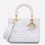White Dior Lady D-Lite Medium Replica Bag with Macrocannage Texture