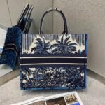 Dior Large Book Tote Bag Replica in Blue Dior Palms Embroidery - Image 2