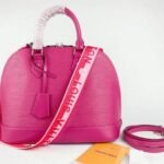 Louis Vuitton Epi Leather Alma PM Handbag In Pondichery Pink With Jacquard Strap