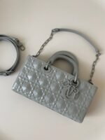 Dior Lady D-Joy Medium Bag Knockoff in Grey Calfskin with Diamond Motif - Image 8