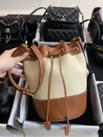 Small drawstring cabas marin in TEXTILE AND CALFSKIN - Image 4