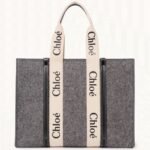 Top Quality Fake Chloe Medium Woody Tote Bag In Grey Felt