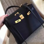 Black Clemence Copy Hermes Kelly Retourne 28cm Luxe Handbag - Image 3