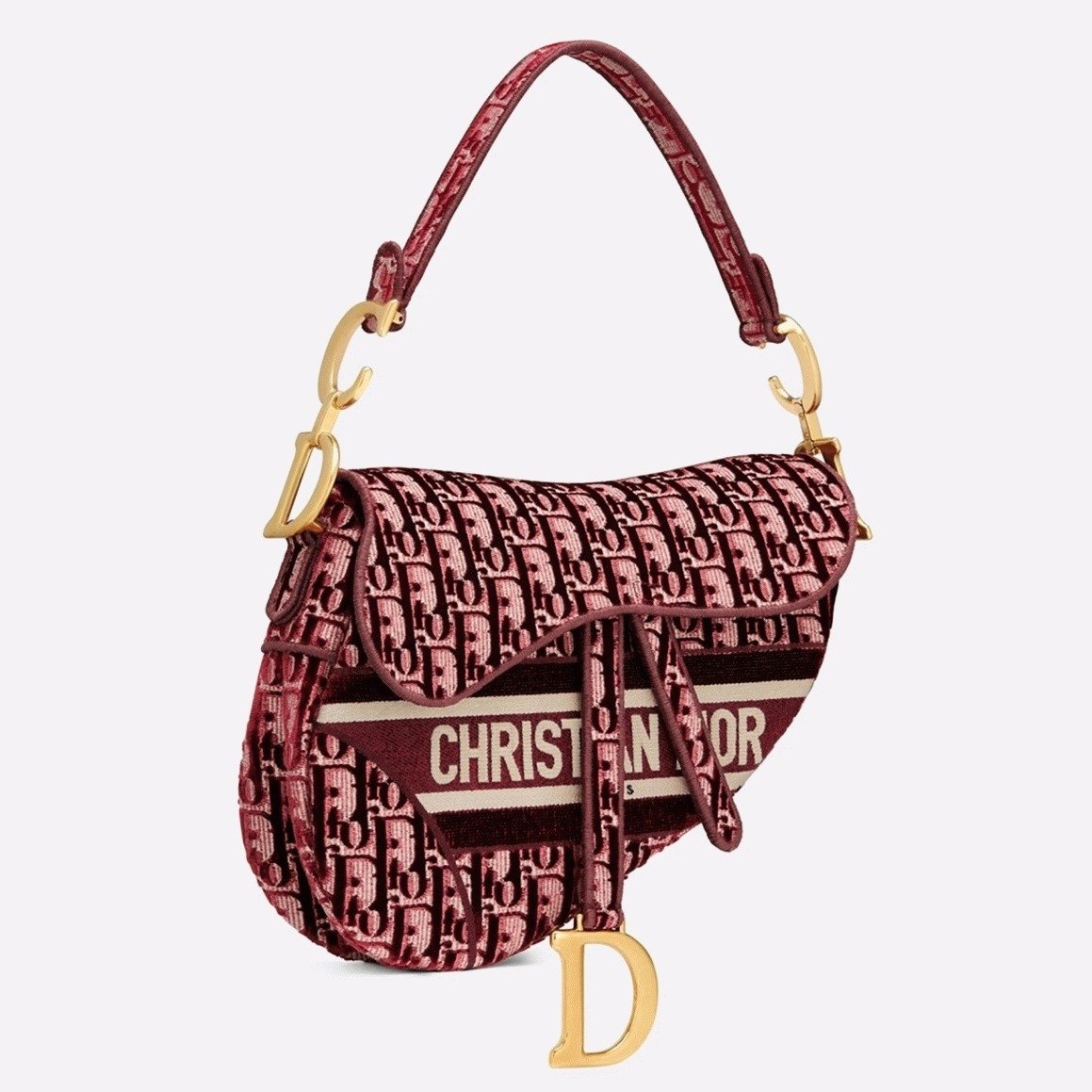 36287C8C-AA2D-56F8-9598-898809F5AF43.jpg Dior Saddle Bag Faux in Bordeaux Velvet Oblique Embroidered - Image 1