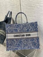Dior Large Book Tote Bag Replica in Blue Brocart Denim-Effect Embroidery - Image 6