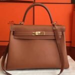 Brown Swift Fake Hermes Kelly Retourne 32cm Soft Leather Handbag
