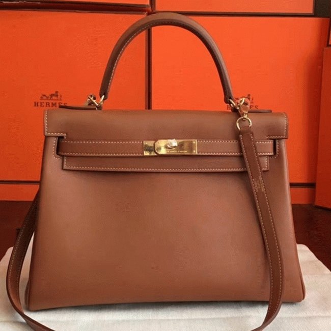 377F7809-171E-F631-770D-5C29817F9341.jpg Brown Swift Fake Hermes Kelly Retourne 32cm Soft Leather Handbag - Image 1
