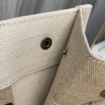 Knockoff Saint Laurent Rive Gauche Tote Bag White Linen and Black Leather - Image 6