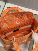 Dior Lady D-Lite Medium Bag Fake in Fluorescent Orange Toile de Jouy Reverse Embroidery - Image 9