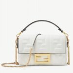 White FF Logo Fendi Medium Baguette Replica Bag