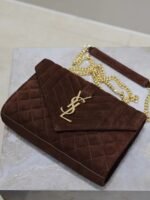 Saint Laurent Envelope Triquilt Small YSL Shoulder Bag in Suede - Image 4