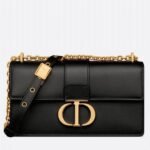 Dior 30 Montaigne East-West Bag with Chain Replica in Black Calfskin