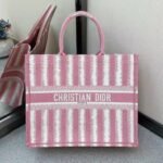 Dior Large Book Tote Bag Replica in Pink Stripes Embroidery - Image 4