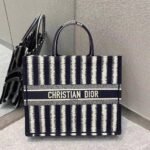 Dior Large Book Tote Bag Replica in Blue Stripes Embroidery
