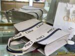 Top Quality Replica Chloe Large Woody Tote Bag in Canvas with Blue Leather Strips - Image 8