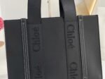 Top Quality Imitation Chloe Woody Medium Tote Bag In Black Calfskin - Image 2