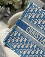 Dior Medium Book Tote Bag Knockoff in Blue Oblique Embroidery - Image 6