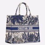 Dior Large Book Tote Bag Replica in Blue Palm Tree Toile de Jouy Embroidery