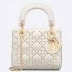 Dior Lady Dior Mini Chain Bag in White Lambskin with Star Embroidery