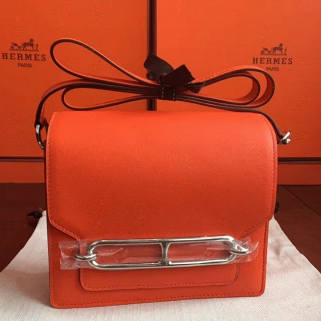 3E8564B8-0959-D168-04B2-87F28B548D27.jpg Fake Hermes Mini Sac Roulis Handbag Orange - Image 1