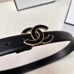 Black Quilted Leather CC Logo Belt - Image 2