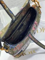 Dior Saddle Bag Knockoff in Green Multicolor Dior Petites Fleurs Embroidery - Image 3