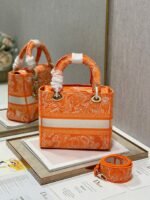 Dior Lady D-Lite Medium Bag Fake in Fluorescent Orange Toile de Jouy Reverse Embroidery - Image 5