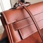 Brown Suede Fake Hermes Kelly 32cm Bag with Zigzag Handle - Image 7