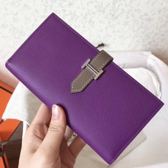 41BD6361-6179-4696-7ECC-0395852B7BFA.jpg Ultraviolet Taupe Knockoff Hermes Bearn Wallet - Image 1