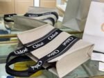 Top Quality Knockoff Chloe Medium Woody Tote Bag in Canvas with Black Leather Strips - Image 10