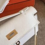 White Epsom Fake Hermes Kelly Pochette Clean Look Mini Bag - Image 5