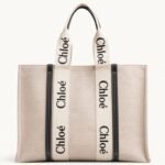 Top Quality Replica Chloe Large Woody Tote Bag in Canvas with Blue Leather Strips