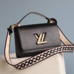 Louis Vuitton Epi Leather Twist MM Handbag In Black With Embroidered Strap
