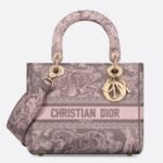 Dior Lady D-Lite Medium Bag Knockoff in Grey and Pink Toile de Jouy Reverse Embroidery